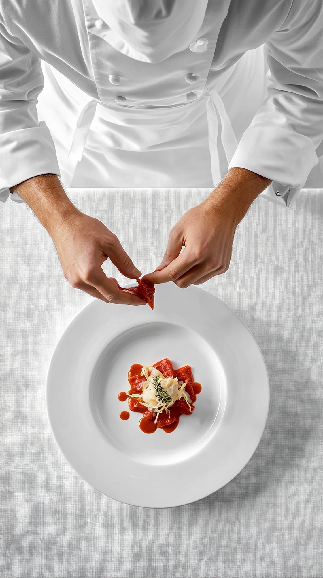 Chef che impiatta un piatto raffinato